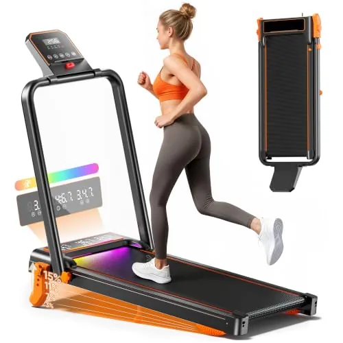 GIDGIMO Cinta de correr plegable para casa con inclinación del 15%, Walking Pad de 12 km/h con mango, motor silencioso, pantalla LED, mando a distancia, cinta de correr bajo escritorio para oficina