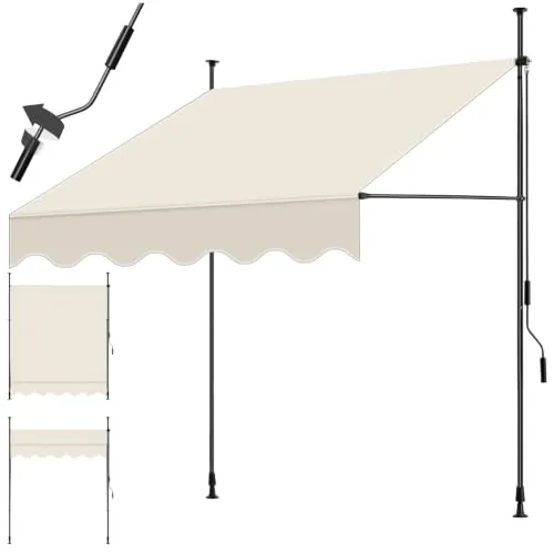 tectake® Toldo Terraza Manual Regulable en Altura con Manivela, Toldo Balcón sin Taladros, Extensible Terraza, Resistente a Rayos UV, Protección Solar y Repelente al Agua - 150 cm - Beige