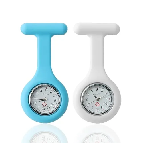 Anrbb Reloj de Bolsillo de Silicona con Broche, 2 Piezas Reloj Enfermera Clip Silicona, Cuarzo Luminoso, Reloj De Enfermera para Estetoscopio, Esterilizable, Resistente Al Agua para Uso Diario