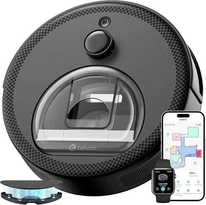 Lefant M330 Robot Aspirador y Fregasuelos con Mapeo 3 en 1, 5000Pa, 150min, Evitación de Obstáculos PSD 190°, Navegación dToF, 2,4GHz y 5GHz WiFi/Alexa/App, Ideal para Pelo de Mascotas y Alfombras