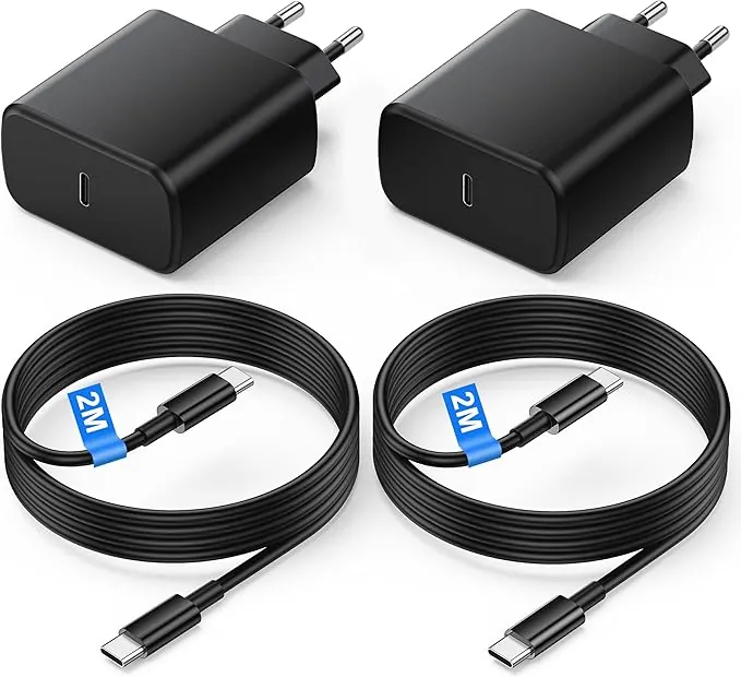 45W Cargador Carga Rapida, 2Pack USB C Cargador Rapido con 2M Cable para Samsung Galaxy S26/S25/S24/S23/S23+/S23 Ultra/S22/S21/S20/Note20/A73/A53/S10, Tipo C Cargado Cabezal Negro