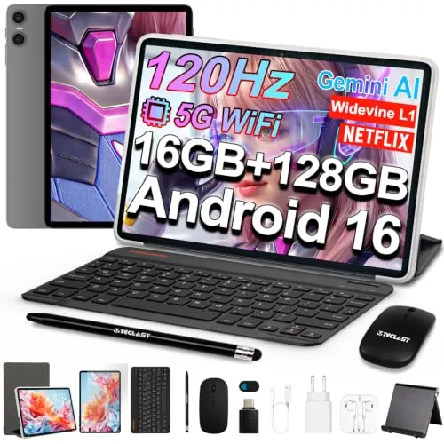 TECLAST P30T 120Hz Tablet 10" con 10 Accesorios Android 16, 16GB+128GB+5TB