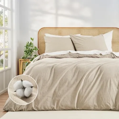 Duvetnova Funda Nórdica 240x220 Beige, Algodón Lavado Súper Suave con Cremallera, Certificación Oeko-Tex - 1 Funda de Edredón 240x220 + 2 Fundas de Almohada 80x80 cm