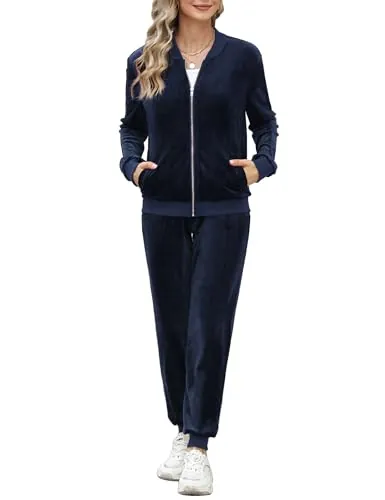 Irevial Pijamas 2 Piezas de Terciopelo Conjunto Chandal | Casual Conjunto Deportivos Chaquetas, Cremallera y Pantalones de Terciopelo, Otoño Invierno Jogging Correr, Azul Real, XL