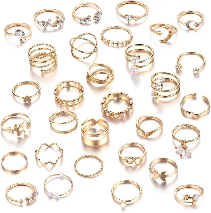 JSTHHTT 31 Piezas Anillos Vintage Nudillos Anillos Góticos Boho Ajustable Apilable, Oro