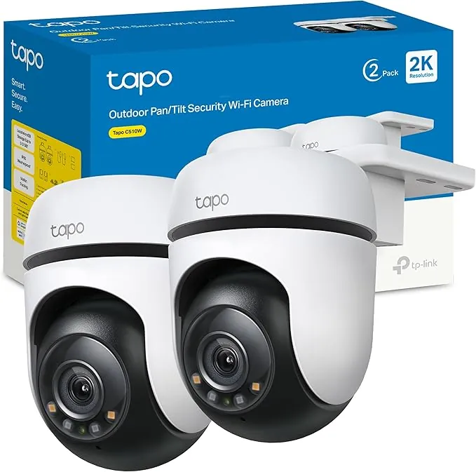 Tapo C510W(2-Pack) – Pack of 2 Outdoor Wi-Fi Cameras 2K 3MP IP65 with 360° Rotation, AI, Night Vision and Privacy Mode