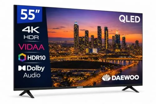 Daewoo 55VB56QV Smart TV 55 Pulgadas QLED 4K UHD, HDR10, Dolby Audio, Bluetooth, HDMI 2.1, Diseño Sin Marcos (Frameless), Gama 2026
