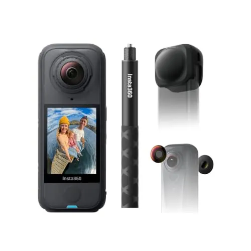 Insta360 X4 Air Paquete de lente de repuesto: cámara 165 g resolución 8K y 360°, efecto selfie stick invisible, lentes reemplazables, graba primero y encuadra después, anti viento integrado, FlowState