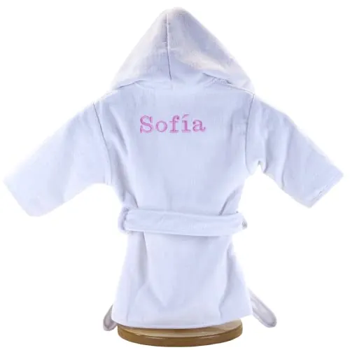BebeDeParis Albornoz Bebé | Regalos para Bebes Recien Nacidos Personalizado con el Nombre bordado en Gris Rosa o Azul | 100% Algodón muy Suave y Capucha | 0 a 18 meses (Rosa)
