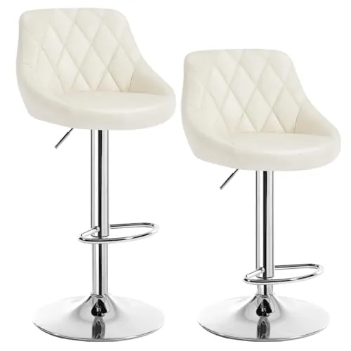 WOLTU 2X Taburete de Bar con Respaldo Cuero Sintético Taburetes Alto Cocina Regulable en Altura Crema BH23cm-2