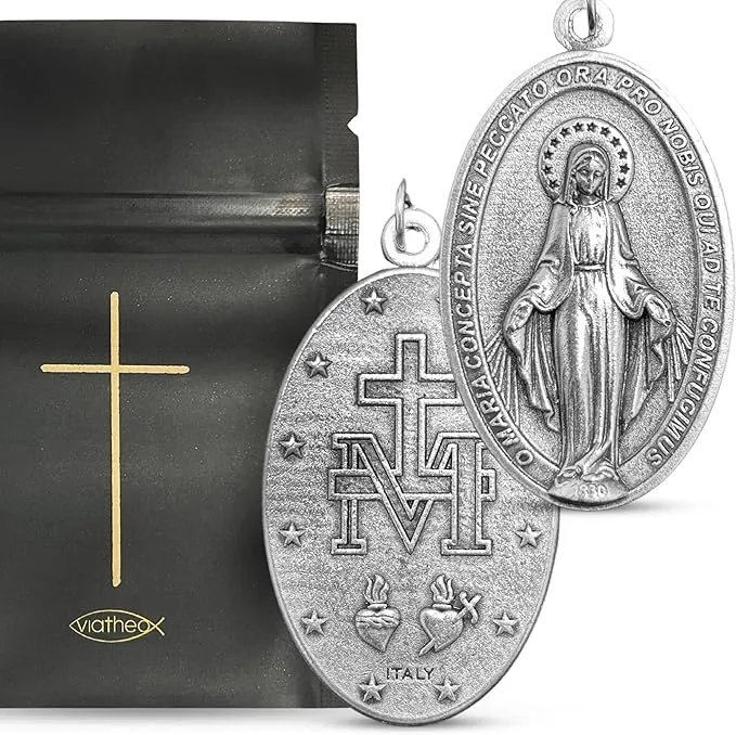 Medalla Virgen Milagrosa Plateada - Medalla Cristiana Original para Devoción y Protección Diaria - Joyería Religiosa Elegante como Regalo Espiritual para Creyentes
