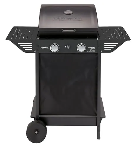 Campingaz Xpert 100 L Plus Gas Barbecue | Barbacoa con Carro y Ruedas, Piedra Volcánica y Tapa con Termómetro – 2 Quemadores | 7,1 kW Total, Negro