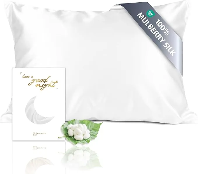 townssilk Funda de almohada reversible de 100 % seda de morera pura de 19 mommes, para la salud del cabello y la piel, 40 x 70 cm, con cremallera oculta, 600 hilos, blanco