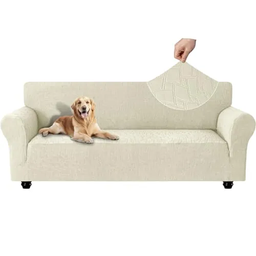 Ystyle Funda Sofa 4 Plazas, Couch Cover Elasticas, Funda para Sofa Antiarañazos Gatos, Forros para Sofas Antideslizante, Protector Sofa Antimanchas Lavable Anti Perros, Beige