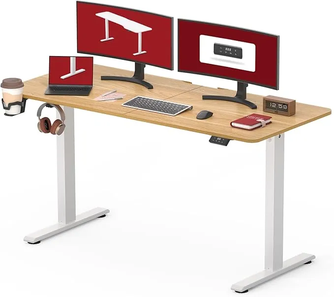SANODESK Escritorio Elevable 140x60 cm, Escritorio Elevable con Pantalla Digital y Memoria, Mesa Eléctrico con Sistema Anti-Colisión, para Hogar, Oficina y Estudio, Natural
