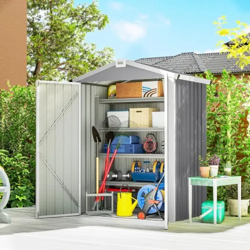 Outsunny Caseta de Jardín Exterior Metálica 1,1 m² 133x87x178 cm Gris