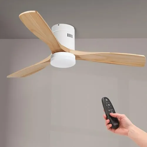 M mimotec - Ventilador de Techo Led White Energy Mdf, mando a distancia, motor DC 50W+Luz Led 18W, 6 velocidades, Silencioso,3 Aspas efecto madera, 132 cm, función verano-invierno, temporizador