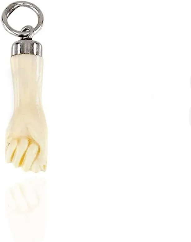 Colgante Amuleto Higa Puño Cerrado Beige Sintético con Plata de Ley 925, 15mm