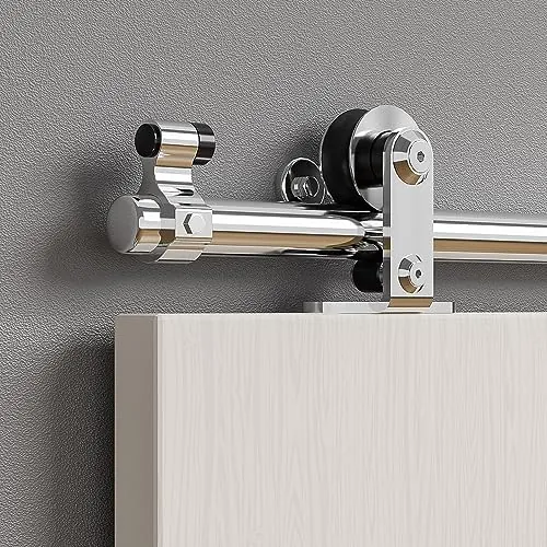 ETIASQSA Juego completo de sistema de puerta corredera con carril de 200 cm/6.6 pies, herrajes de puerta corredera de acero inoxidable con guía de suelo para 1 puerta de madera (Forma T)