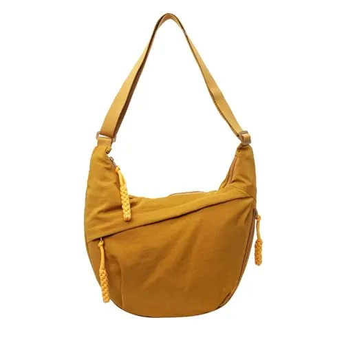 Crescent - Bolsos cruzados para mujer, espaciosos bolsos de mano de bola de masa hervida, bolsos cruzados, de nailon, para el trabajo, compras, Amarillo