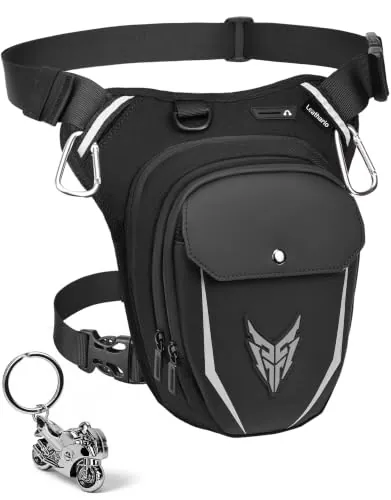 Leathario Pernera Moto Ampliable con Correas Ajustables, Riñonera Pierna Impermeable Multifunción, Bolsa Pierna para Motocicleta Ciclismo Senderismo con Mosquetones y Tiras Reflectantes Negro