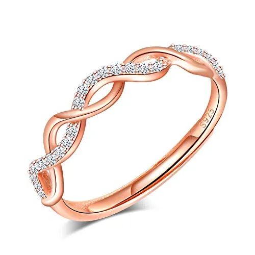 Yumilok - Anillo de plata 925, anillo ajustable para mujer, anillo de compromiso abierto, anillo símbolo del infinito, circonita incrustada, talla ajustable, anillo de Navidad y cumpleaños, plata,