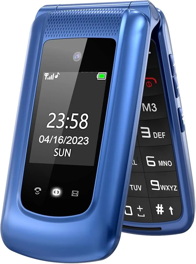 uleway Teléfono Móvil para Mayores, con Tapa de Teclas Grandes, Botón SOS, Pantalla de 2,4 Pulgadas, Llamada Rápida, Sonido Fuerte de Radio, 1000mAh Batería, Fácil Uso para Ancianos, Azul.