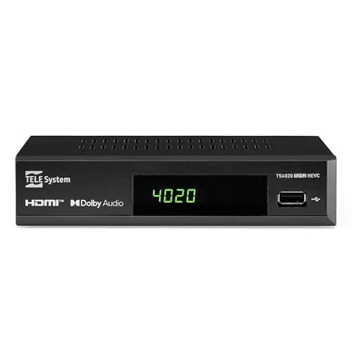 Descodificador Digital Terrestre e de Satélite Tele System 2024 TS4020 Pro, DVB-T/T2 e DVB-S/S2 HEVC HD HDR10 HLG,Controlo Remoto Único