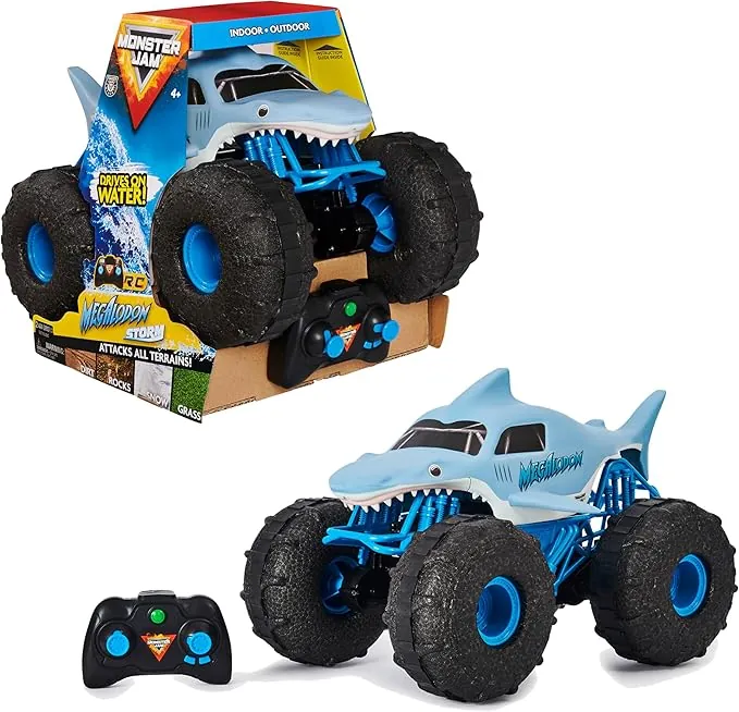 Monster Jam - Coche Teledirigido Megalodón Monster Truck - Coche RC Megalodon Storm a Escala 1:15-2.4GHZ hasta 76m - Juguetes Niños 4 Años + Regalo Niño 4 Años +