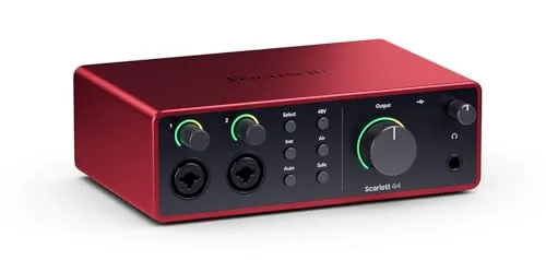 Focusrite Scarlett 4i4 4.ª gen. interfaz de audio USB para músicos, compositores, guitarristas y creadores de contenido. Grabación de estudio, alta fidelidad y todo el software necesario