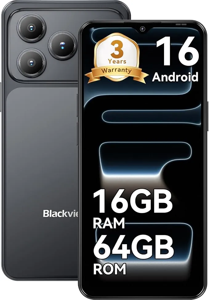 Blackview Wave 7C Telefono Movil Baratos Buenos Android 16, 32MP+13MP, 6.56", 16+64GB/2TB TF Celulares,Smartphone Libres Oferta 5000mAh//3.5mm/WiFi 5G/Face ID/3 Ranuras para SIM,3 Años de Garantía