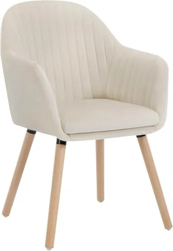 WOLTU Silla de Comedor y Cocina con Respaldo Mediano,cojín Doble de Terciopelo y Patas de Estructura de Madera,adecuadas para salón y Dormitorio,Blanco Crema