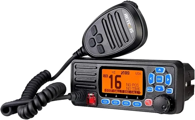 Retevis RA27 Transceptor Marino, IP67 Impermeable, Clase D DSC, GPS, 88 Canales VHF, Dual/Tri-Watch, Apto para Transceptor Marino Profesional Internacional (1 Pieza, Negro)