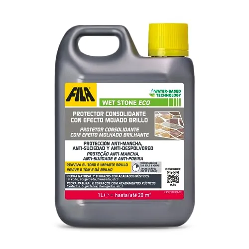FILA Solutions WET STONE ECO Efecto Mojado Piedra Exteriores - 1L | Hidrorepelente antimanchas y antisuciedad efecto mojado para piedra natural interior y exterior, resiste los rayos UV