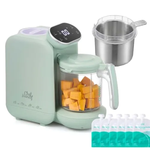 Chefhandy Procesador de Alimentos Bebé, Robot de Cocina Bebe para 5 en 1, Licuadora Bebe con Calentador de Leche, Mezcla Automática y Manual, multifuncional para todas las etapas del bebé (Verde)
