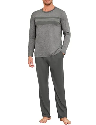 Marvmys Pijamas Hombre Invierno Largo Conjunto Algodón | Manga Larga Tops Pijama Pantalones con Bolsillo S-3XL