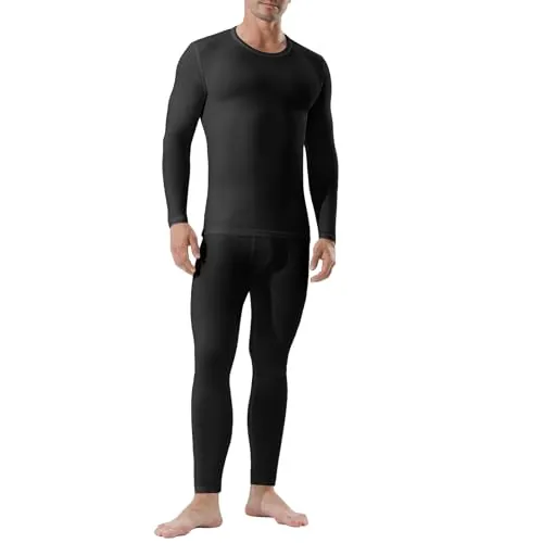 Channo Ropa Interior Térmica para Hombre: Camiseta Manga Larga y Pantalones Térmicos - Ideal para Correr y Esquiar Negro M