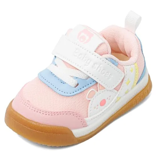 LACOFIA Zapatos Primeros Pasos Bebé Niña Zapatillas Respetuoso Bebé Calzado Bebé Zapatos Respirable con Suela Goma Antideslizante Rosa 17(CN 15)