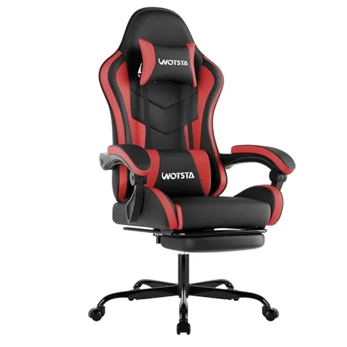 WOTSTA Silla Gaming, Silla Oficina Ergonómica con Reposapiés, Altura Regulable y Respaldo Abatible, Silla Gamer Adulto con Masaje, Silla PC con Reposacabezas, 120 kg