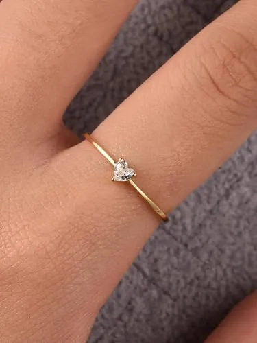 1 pieza Anillo de plata de ley con forma de corazón, piedra de nacimiento de zirconia, anillo de oro amarillo para mujer, joyería fina para mujer, regalo de amistad, 7, Plata de ley, Sin piedra