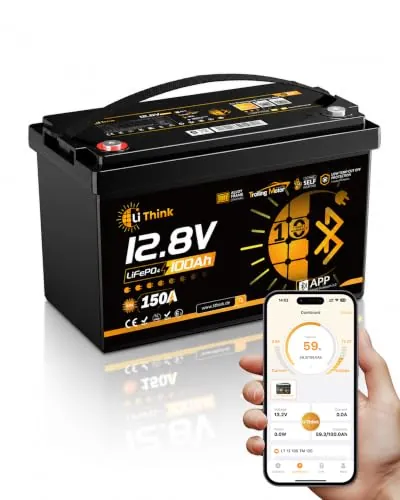 Lithink Batería Litio 12V 100Ah LiFePO4, Bluetooth Con BMS 150A, Protección Baja Temperatura & Autocalentamiento, 1280Wh, Hasta 15000 Ciclos – Batería LiFePO4 Para Trolling Motor