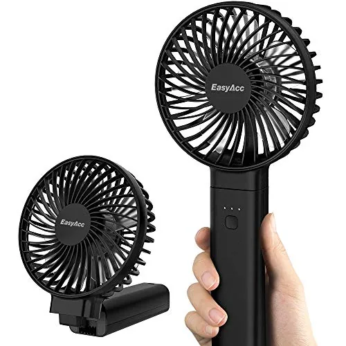 EasyAcc Ventilador de Mano Portátil USB,5000 mAh Ventiladores Silencioso Recargable con 20 H de Uso, 4 Velocidades Ajustables, 180 ° Plegable, Potente para Hogar, Oficina y Viajes, Negro​