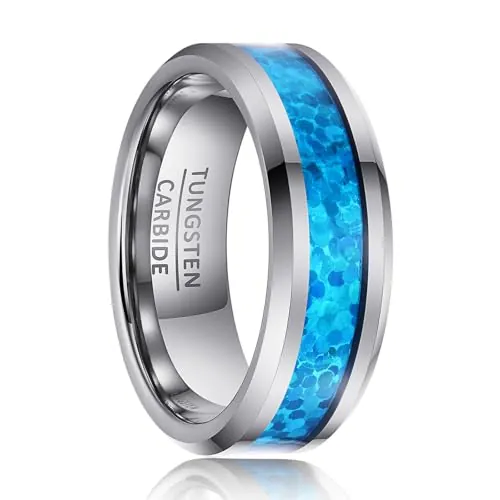 SOXEMAN Anillos de pareja para hombres y mujeres, joyería de moda de moda, 8 mm de ancho incrustados con coloridos anillos de carburo de tungsteno, adecuados para parejas de moda fiestas de hip-hop,