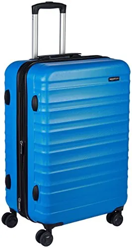 Amazon Basics Maleta Rígida Mediana - Equipaje de Viaje Extensible ABS con 4 Ruedas Dobles Giratorias - Resistente a Arañazos y Ligera - 68 x 45,1 x 28,6cm - Azul Claro