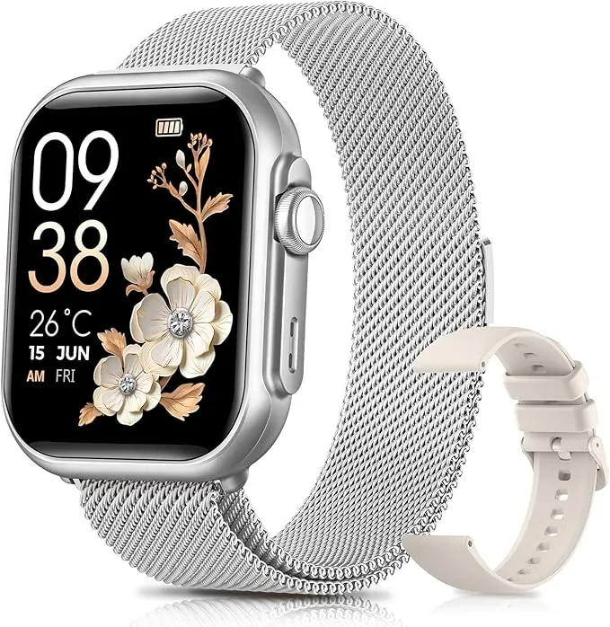 Reloj Inteligente Mujer con Autonomía 100 Días, 1000mAh Batería Grande, 1.83" Smartwatch Mujer con Llamadas, SpO2, Pulsómetro, Sueño, 120+ Modos Deportivos/Calorías/IP68 Podómetro/Android iOS Plata