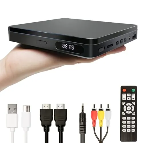 VATI Mini Reproductor de DVD y CD para TV y Hogar - Compacto HD 1080P con Cables RCA/HDMI, Control Remoto, Memoria de Punto