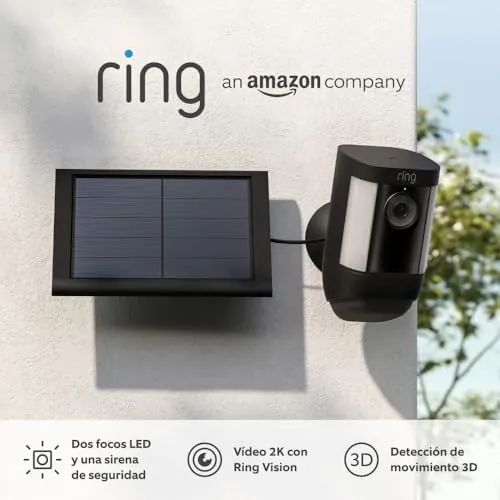 Ring C ámara Pro con luces solar (Spotlight Cam Pro Solar)|Vídeo 2K con Ring Vision, detección de movimiento 3D, luces LED, instalación por cuenta propia|Con 30 días de prueba gratuita de Ring Home