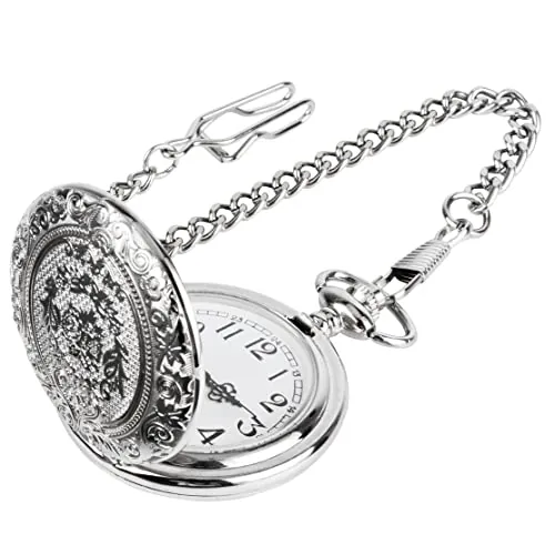 JSMTKJ Reloj de Bolsillo de Cuarzo con Cadena de números árabe clásico y Vintage para Hombres Mujeres Padre Cumpleaños Aniversario
