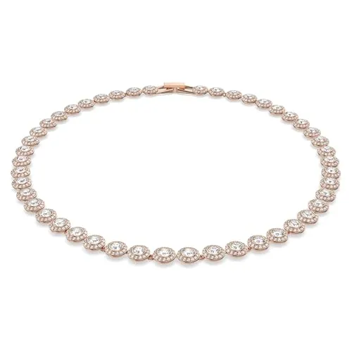 Swarovski Collar Tennis Una Angelic, Talla redonda, Medio, Blanco, Baño tono oro rosa