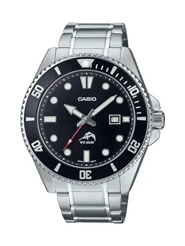 Casio Reloj analógico de Cuarzo para Hombre con Correa de Acero Inoxidable MDV-106DD-1A1VCF, Negro/Plata, Pulsera de Acero Inoxidable
